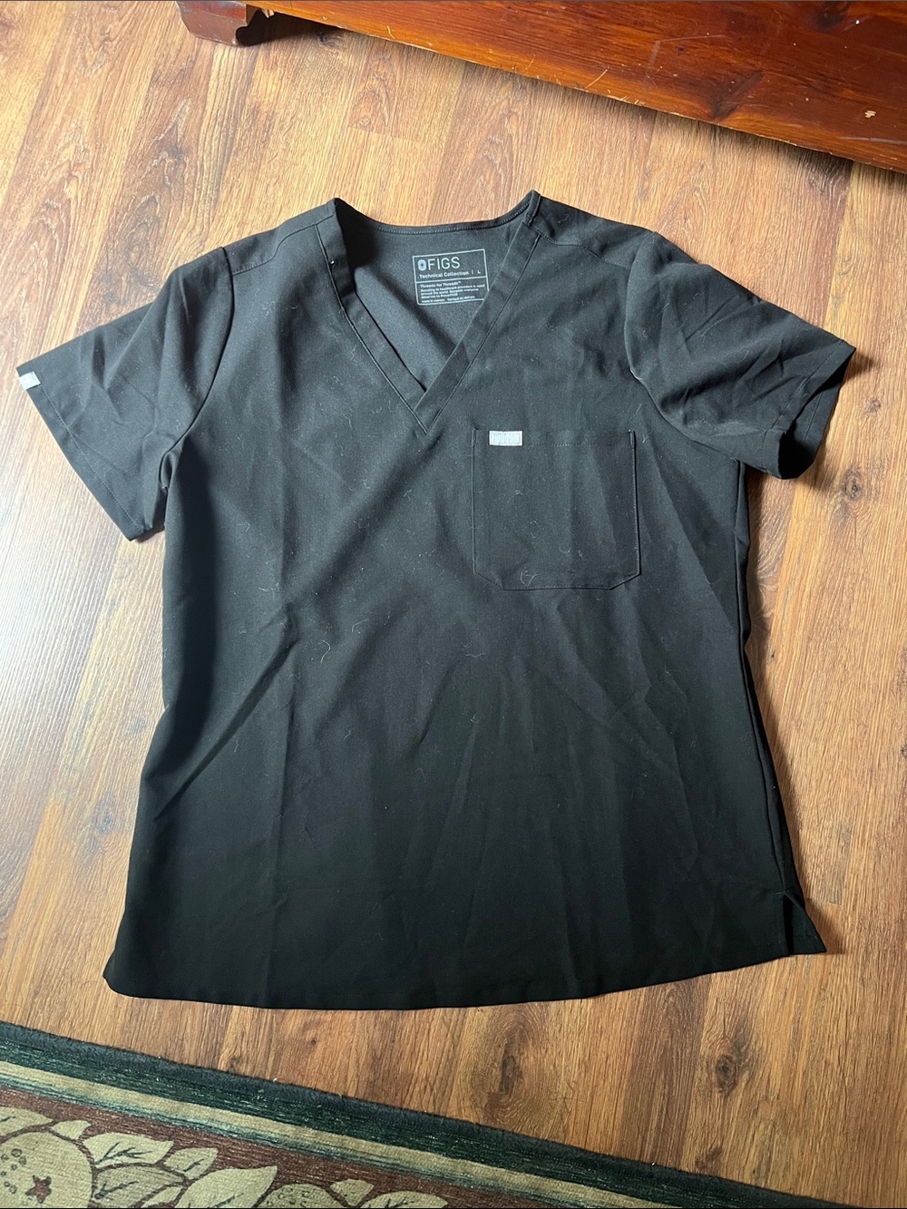 Figs Black V-Neck Scrub Top with Chest Pocket